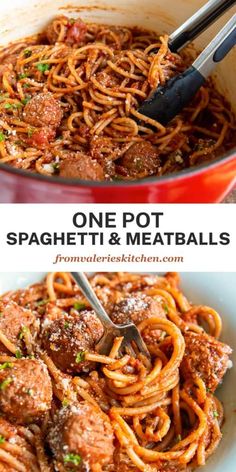 one pot spaghetti and meatballs is an easy dinner recipe that's ready in less than 30 minutes