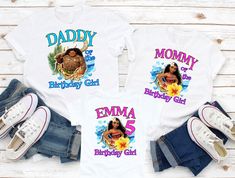 Hello! Thank you for supporting our family small businesses. Customer satisfaction is Our #1 Goal  ✨DESCRIPTIONS: This listing is for a personalized shirts for all family member. Are available different color T-shirts, see pictures above. All Adult, Youth, Toddler, Infant T-shirt and Bodysuit's are %100 Cotton. ✔The price you see is per shirt, please read size chart and info before placing your order. ✨STEPS FOR PLACING THE ORDER: 1. Please, check and review all the photos 2. From the drop-down Moana Bebe, Baby Moana, Matching Birthday Shirts, Birthday Girl T Shirt, Family Birthday Shirts, Moana Birthday, Family Birthday, Xmas Shirts, Family Christmas Shirts