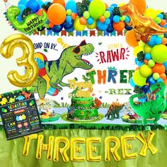 PRICES MAY VARY. 🦖 One Stop Shopping! Three Rex Birthday Party Decorations set will meet all your need. includes : dino 3rd theme backdrop (150cmx100cm) | three rex cake topper | 16in "REX THREE"letter balloon banner | 3pcs dinosaur foil balloons | 80pcs dinosaur theme latex balloons | 6pcs palm leaves(3pcs small size & 3pcs big size)| 1pc 32inch number 3 foil balloon | dinosaur 3rd birthday milestone poster(8”x10”), 2pcs dot glue(40point),1pcs balloon strip(5M). 🦖 Best Bang for Your Buck! Din 3 Rex Birthday Party Boy Games, Jurassic Park 3rd Birthday Party Amazon.com, Sibling Birthday Party Brother Sister Dinosaur, 3 Rex Birthday Party Games, 3 Rex Birthday Party, Dinosaur 3rd Birthday Party, 3rd Birthday Party Decorations, 3 Rex Birthday, 3rd Birthday Decorations