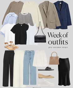 Smart Casual Women Summer, Clean Outfits, Clothes Basics, Week Of Outfits, Minimalist Wardrobe Capsule, Minimalist Wardrobe Essentials, Clothes Shops, Capsule Wardrobe Women, Smart Casual Women