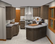 a kitchen with wooden cabinets and granite counter tops