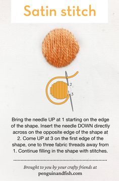 the instructions for how to make a satin stitch on a sewing machine are shown in orange and white