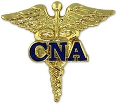 a gold cadus pin with the word cna on it