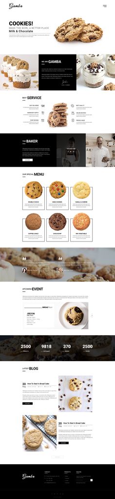 the website for cookies is displayed in black and white, with an image of some desserts on it