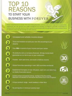 a brochure with the words top 10 reasons to start your business with forever