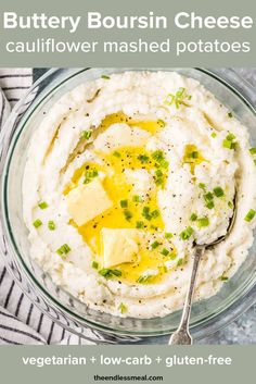 a bowl filled with mashed potatoes and butter