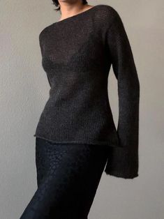 Handmade Womens See Through Backless Knitted Sweater With - Etsy UK Retro Sweaters, Boat Neck Sweater, Retro Sweater, Flare Long Sleeve, Streetwear Tops, Top Streetwear, Women Sweater, Women Sleeve, Knit Pullover