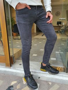 … Ripped Jeans For Men, Black Slim Fit Jeans With Standard Cut Leg, Black Slim Fit Jeans, Black Slim Fit Elastane Jeans, Slim Fit Ripped Jeans, Non-stretch Distressed Black Jeans, Mens Business Casual Outfits, Black Ripped Jeans, Code Black