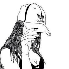 a drawing of a girl wearing a adidas hat