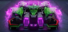 an image of a futuristic vehicle with purple and green colors