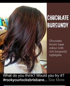 Chocolate Brown Hair With Burgundy, Brown Hair With Burgundy, Brown Hair With Burgundy Highlights, Hair With Burgundy Highlights, Burgundy Brown Hair, Pelo Chocolate, Hair Burgundy, Burgundy Highlights, Hair Color Chocolate