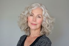 Grey Hair And Makeup, Grey Hair Journey, Long Silver Hair, Medium Length Curly Hair, Grey Hair Inspiration