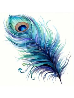 a painting of a blue and green peacock feather