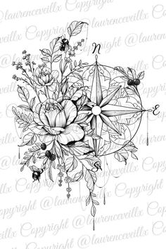 a bouquet of flowers with an umbrella in the middle is drawn by hand on a white background