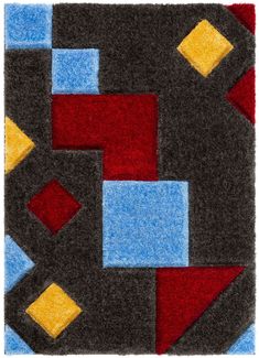 an abstract rug with different colors and shapes