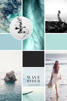 the collage is filled with different pictures and words, including one woman walking on the beach