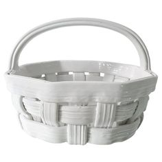 a white basket is shown on a white background