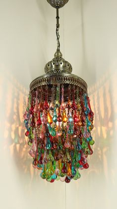 a colorful chandelier hanging from the ceiling