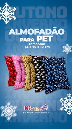 an advertisement for the new product, featuring snowflakes and dog collars in various colors