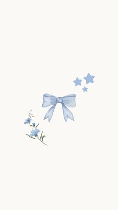 a blue bow and some flowers on a white background