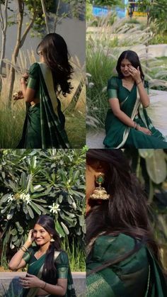 woman in green sari sitting on the ground talking on her cell phone