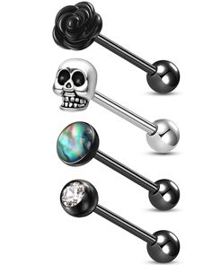 three different types of piercings with skulls on them