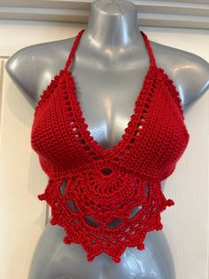 Brand new beautiful red Mandala top                          Bra fit size B-C Red V-neck Halter Top For Spring, Bohemian V-neck Halter Top For Festivals, Red Crop Top Halter For Summer, Red Sleeveless Crop Top For Beach, Red Fitted Cropped Halter Top, Red V-neck Halter Top For Summer, Red Spring Crop Halter Top, Red Spring Halter Crop Top, Spring Red Halter Crop Top