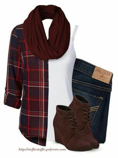 Zestaw Polyvore Outfits Fall, Looks Jeans, Mode Tips, Red Plaid Shirt, Mode Casual, Looks Chic, Outfit Casual, Polyvore Outfits, Fall Winter Outfits