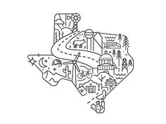 a black and white drawing of the texas map