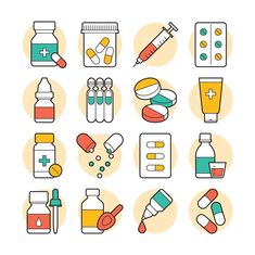 Flat Medicine Icons Medicine Illustration, Sketchbook App, Creative School Project Ideas, Small Business Gifts, Pharmacy Design, Cabinet Medical, Organization Skills