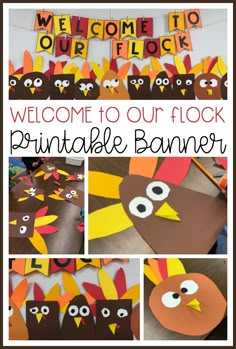 the welcome to our flock printable banner is made with construction paper and cut outs