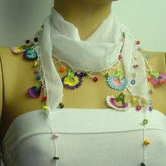 Oya Blush Scarf, Crochet Flower Scarf, Dupatta Design, Beaded Scarf, Embroidery On Kurtis, Kurti Embroidery Design, Flower Scarf, Couture Embroidery, White Scarf