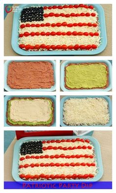 an american flag cake is shown in four different stages to make it look like the united states