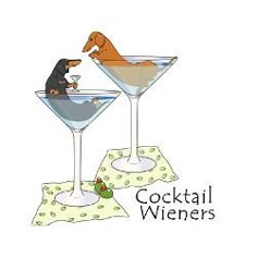 two martinis with dogs sitting on top of them and the words cocktail wieners written below