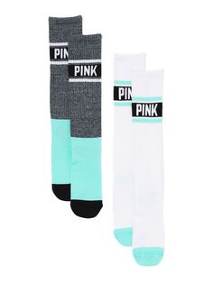 Knee Socks - PINK - Victoria's Secret White Knee Socks, White Knee High Socks, Mint Grey, Aqua Socks, Green Socks, Pink Sale, Pink Accessories