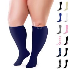 PRICES MAY VARY. Made for Plus Sizes: Our extra wide calf compression socks are designed for plus-size individuals and provide a comfortable and supportive fit for men and women with larger legs. We have the longest size range (from XL to XXXXXL) and fit up to a 40 inch extra wide calf. Easy To Wear: Our stretchy yet strong viscose from bamboo fibers make our compression socks easy to put on and take off. Whether you're traveling or working, these wide calf socks provide all day support! True Gr Knee High Stockings, Post Surgery, Calf Socks, Compression Socks, Wide Calf, Blood Flow, Knee High, Top Styles, Fashion Branding