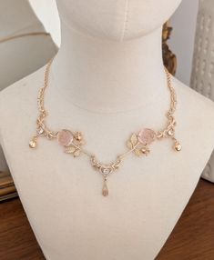 Beautifully Enchanting necklace adorned with whimsical pink roses, gold apples and crystal hearts.  A truly unique piece of jewelry to cherish for years to come.  DETAILS *Handmade in my small boutique studio. *The chain is gold filled. *Necklace measures 16" with 2" extension chain (Please message me if you with for the chain length to be extended or made shorter)  *Your necklace will arrive securely in a necklace jewelry box. Please use this box when not wearing your necklace to avoid it getti Fairycore Necklace, Fantasy Crown, Rose Accessories, Boutique Studio, Whimsical Jewelry, Princess Necklace, Gold Apple, Style Cottage, Cottagecore Style