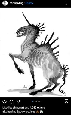 a black and white drawing of a dinosaur with spikes on it's back legs