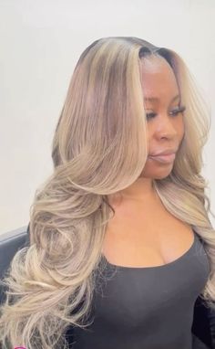 @ad0reamiya Ash Blonde Sew In Weave Black Women, White Dress Blonde Hair, Platinum Blonde Weave, Black Women Blonde Wig, Cool Toned Blonde Hair Black Women, Blond Wig Black Women, Blond Hair Black Women, Blonde Wig On Dark Skin Women