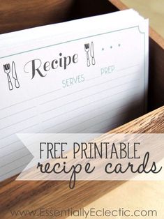 a recipe card in a wooden box with the words, free printable recipe cards