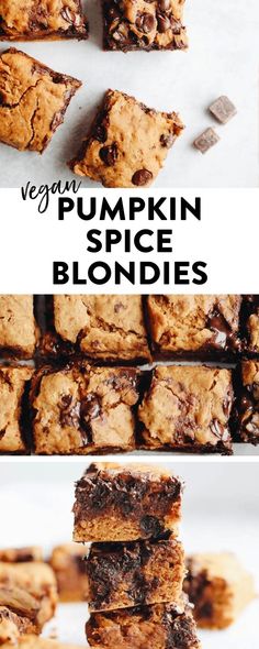 vegan pumpkin spice blondies stacked on top of each other