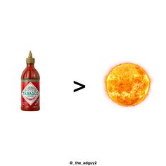 the sun and ketchup bottle are shown next to each other