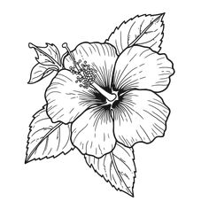 a black and white drawing of a flower with leaves on the petals, in an outline style