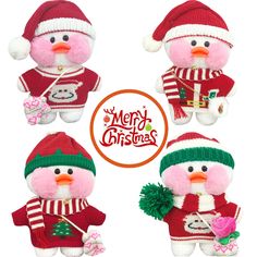 three snowmen are dressed in red and green hats, one is holding a candy cane