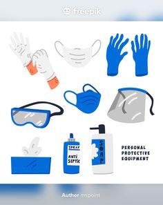 an image of various items that include gloves and masks