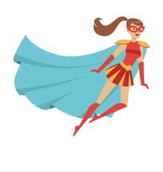 a woman dressed as a superhero flying through the air