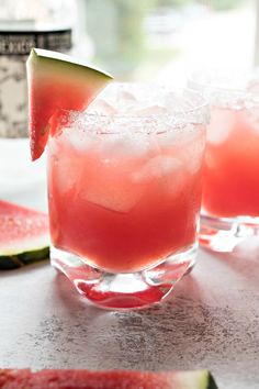 watermelon margaritas are garnished with salt and lime