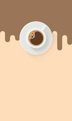 a cup of coffee on top of a saucer next to a wall with chocolate drips