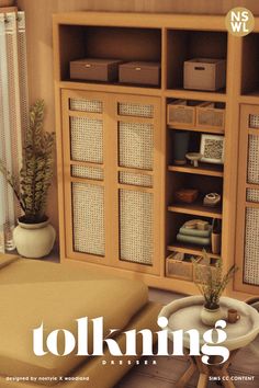 an image of a living room setting with bookshelves and furniture in the background