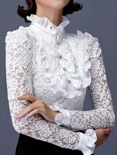 Pretty Blouses, Elegant Blouses, Work Blouse, White Blouse, Blouse Styles, Lace Tops, Fashion Tops, Classy Outfits, Beautiful Outfits